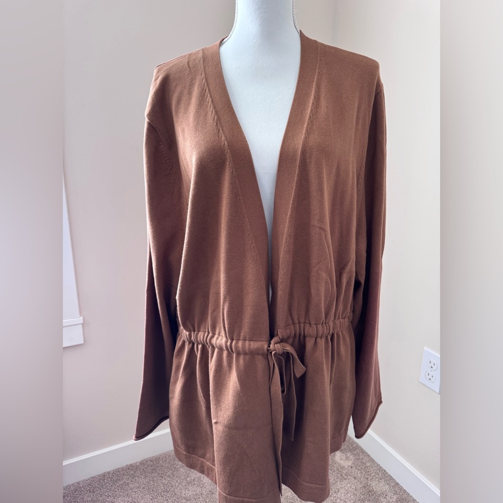 Haven by Talbots Brown Open Front Cardigan